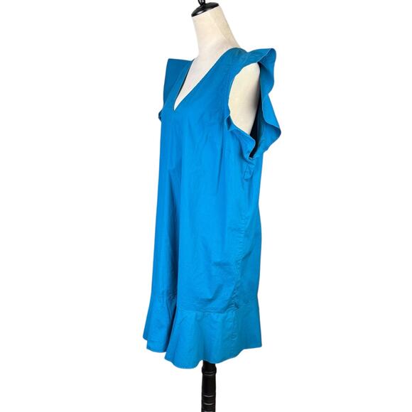 J. Crew Mercantile Teal Blue Flutter Sleeve Ruffle Hem Cotton Blend Shift Dress - Picture 3 of 11